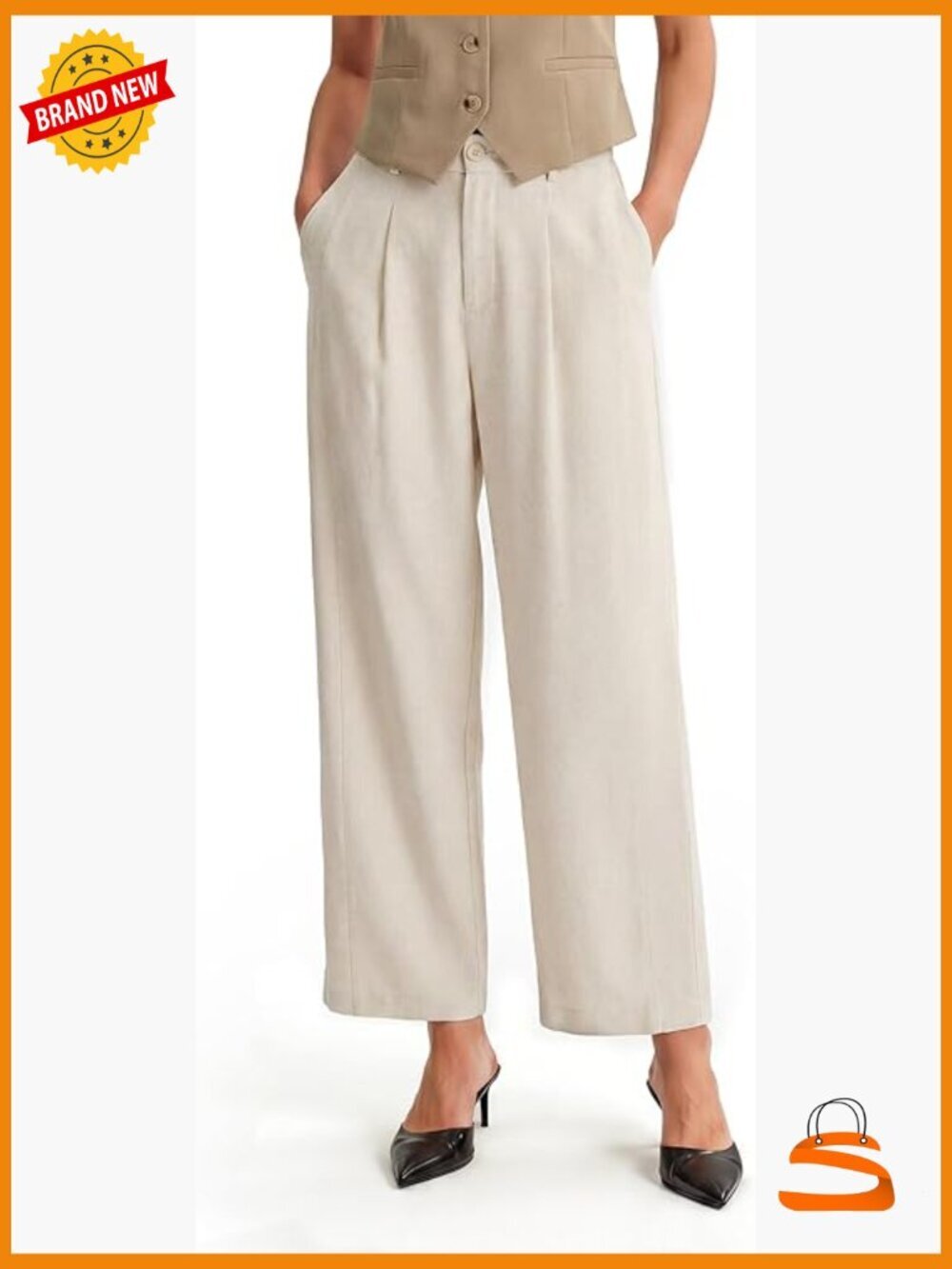 Linen Blend Straight Ankle Pants Business Casual Trousers Summer